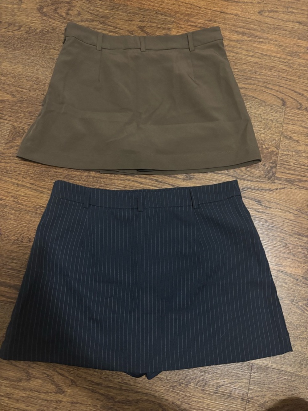 Streetwear Society Olive Mini Skirt & Navy Pinstripe Skort